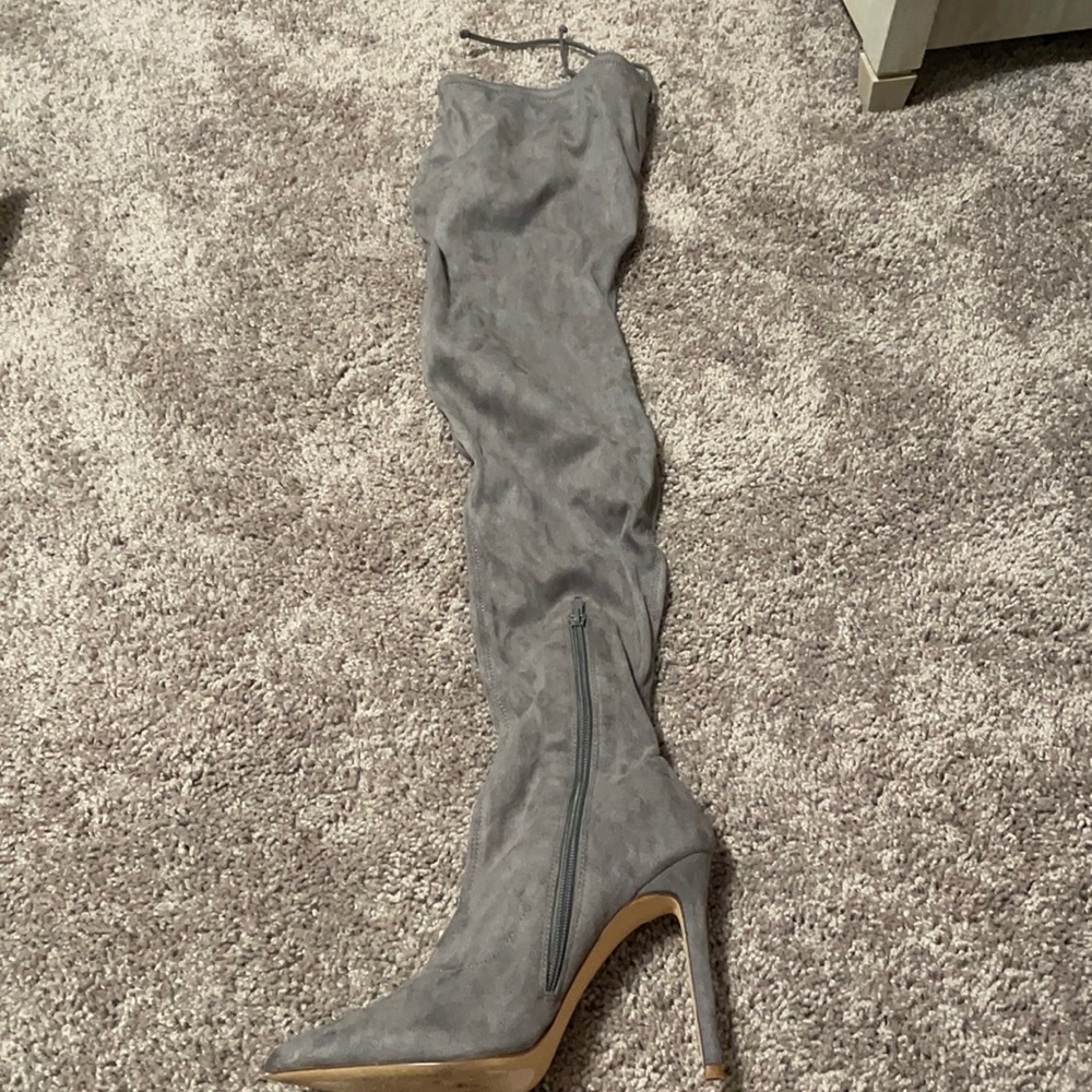 Gray suede over the knee boots